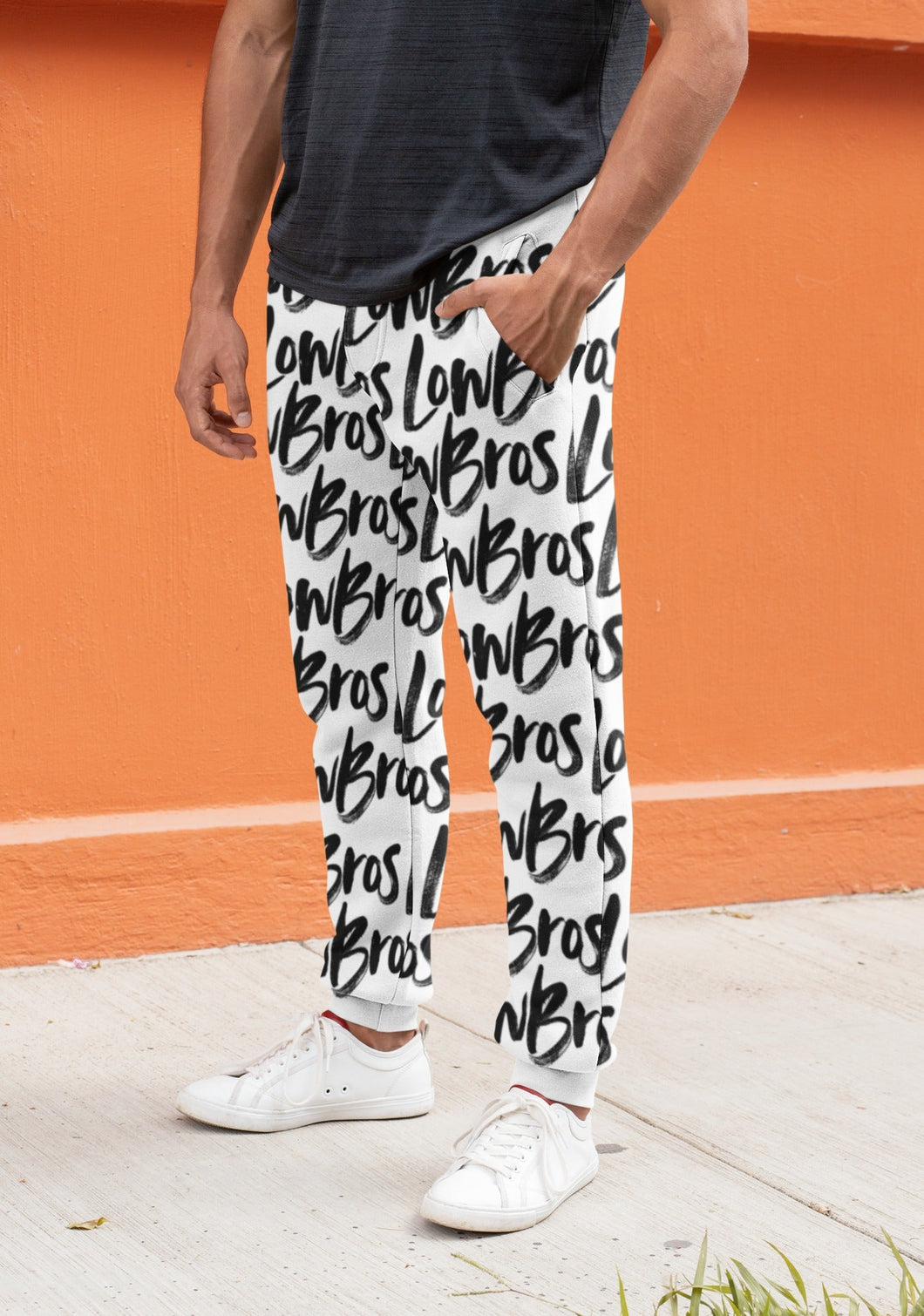 LowBros Car Club script joggers – all‑over print (white) | Cape Town car collective